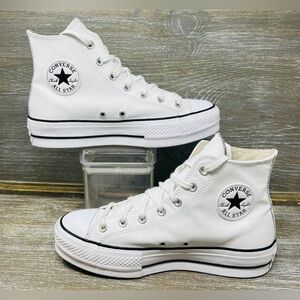 Converse Chuck Taylor All Star Platform Lift High Leather White Shoes-Womens 8